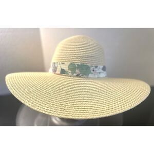 Vince Camuto Sun Hat Straw Natural One Size Beige Floppy Womens /w Band NWT